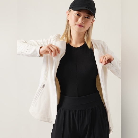 ATHLETA Magnolia White MOTO Jacket Full Zip Size S/T - Picture 1 of 10